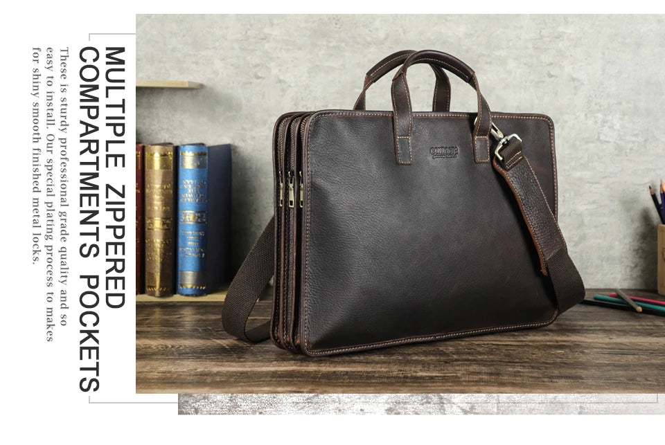 CONTACT'S Genuine Leather Sling Briefcase for Men Business Bags Male Shoulder Bag Men's Bag Tote Laptop Bags for 16" Macbook Pro
