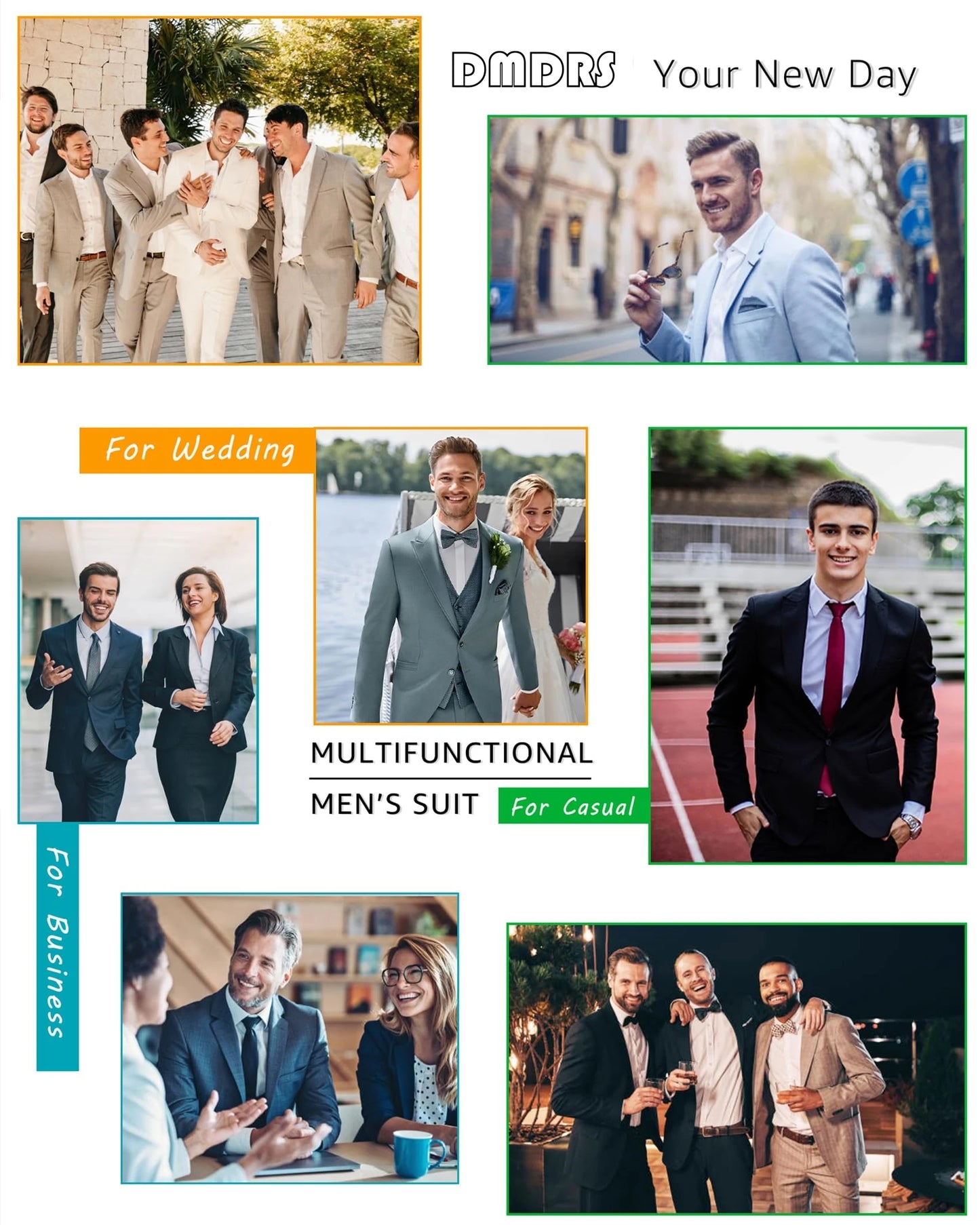 Slim Fitting White Suit Set for Men, Black Collar, 2 Pieces Formal Suits, Wedding Tuxedo, Customized Colors Blazer and Pant Set