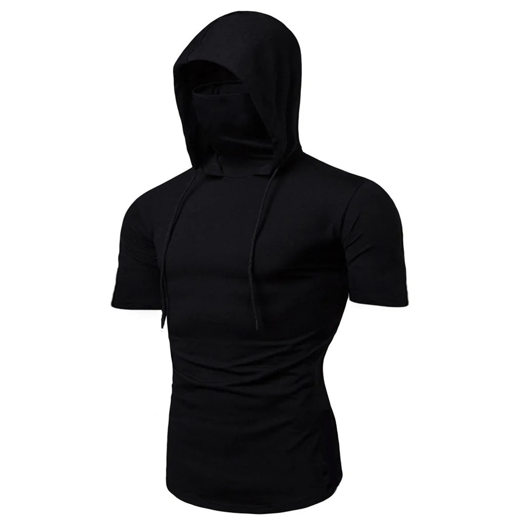 Mens Gym Hoodie Sleeveless with Mask Sweatshirt Hoodies Casual Splice Large Open-Forked Male Clothing Mask Button Sports Hooded