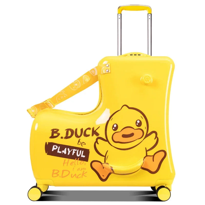 Cute Pony Cartoon Suitcase for Children Can Sit and Ride Carry on Kids Luggage Baby Trolley Case Boarding Cabin 20 Inch