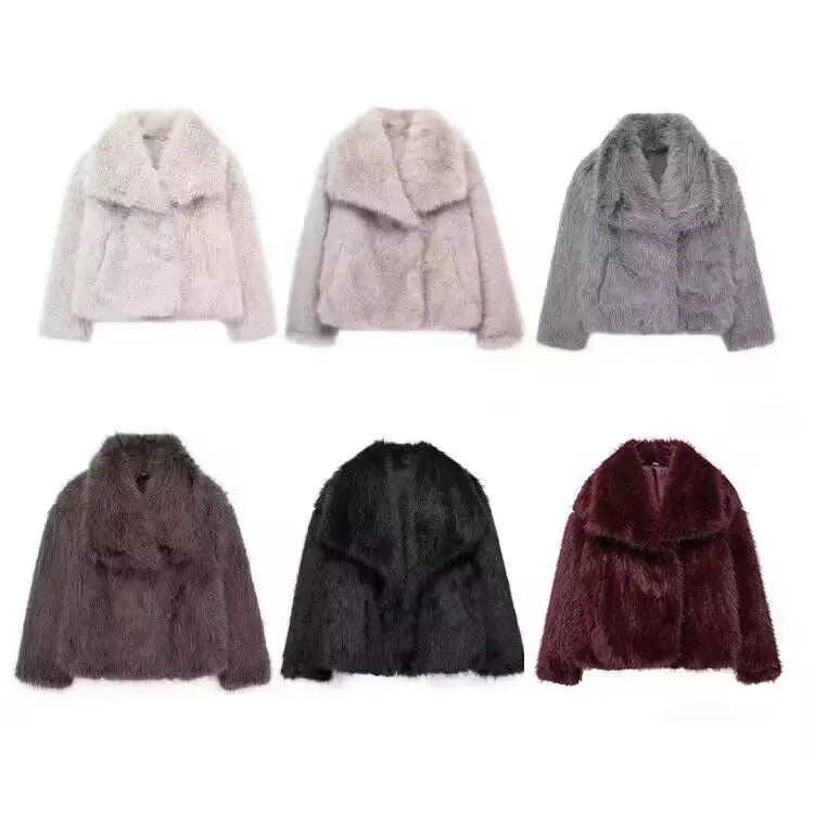 HH 2025 Winter Coats For Women New Artificial Fur Effect Loose Cropped Coat Female Versatile Streetwear Women's Cardigan