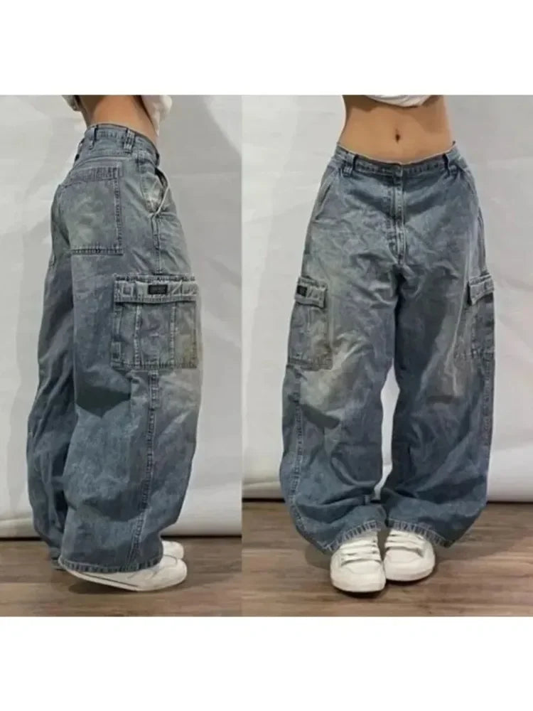 New Jeans Female Y2K American Harajuku Retro Washed Loose Jeans Street Fashion Casual Gothic High Waist Pants For Men and Women