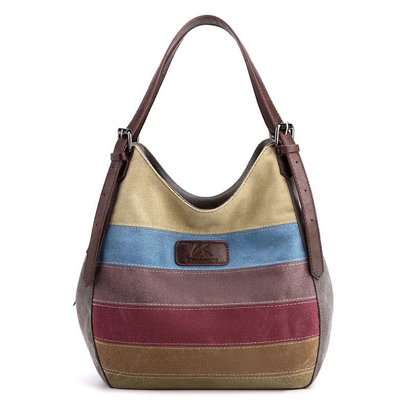 Canvas patchwork Female Top-Handle Bag Women Shoulder Bag Vintage Ladies Commuting Handbags