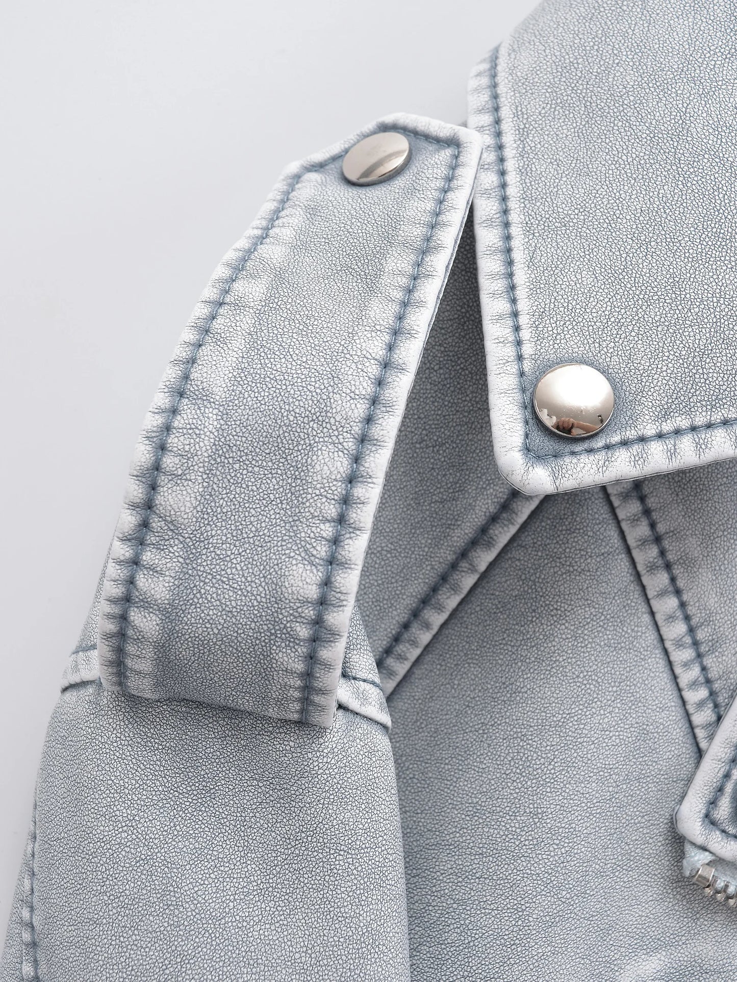 Women Autumn Winter Loose Gray PU Faux Leather Short Jackets Belt Female High Street Zipper Retro Moto Biker Coats Outwear XS-XL