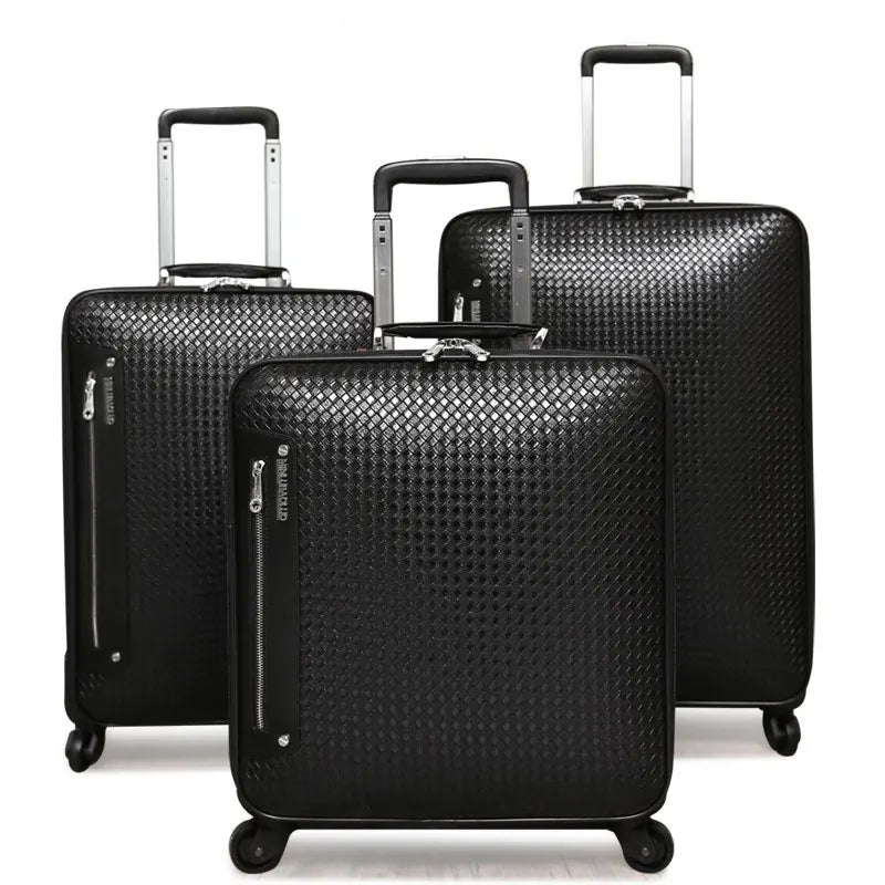 Genuine Leather Trolley Case 20 Inch Men's Business Boarding Suitcase Universal Wheel Luggage Bag 16 Inch Woven Pattern Leather
