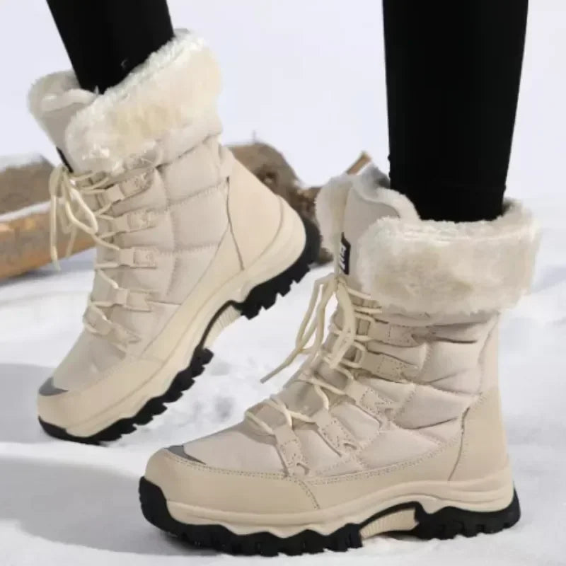 Winter Snow Boots Women Outdoor Warmth Faux Fur Thick-soled Ankle Boots Women Anti-slip Wear-resistant Casual Hiking Shoes Women