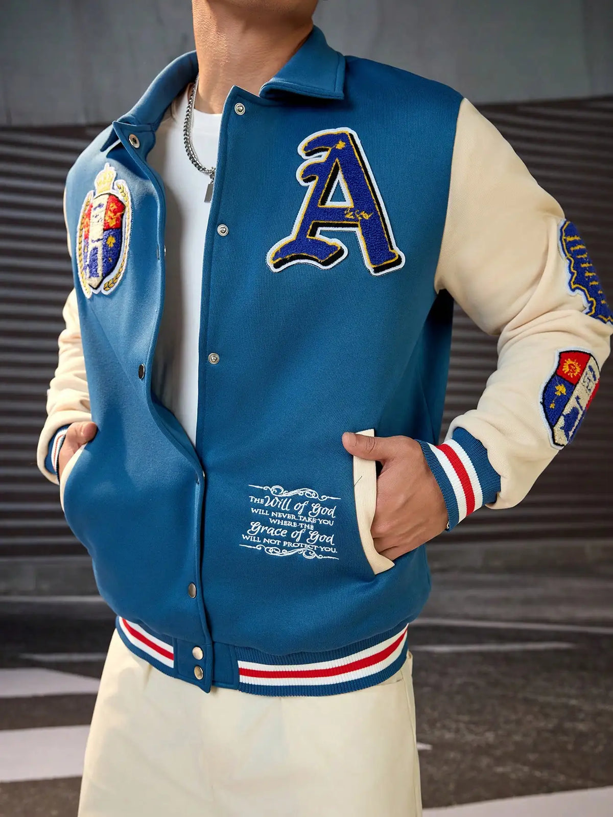 DIYIE Men's Patchwork Baseball Jacket, Long Sleeve Er Coat, Men's Varsity Jacket, Baseball Jackets Men Women Custom Jacket