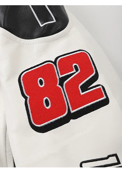 Women's Embroidered White PU Leather Jacket Motorcycle Wear Trendy Jazz Dance Autumn 2025 Collection New Arrival