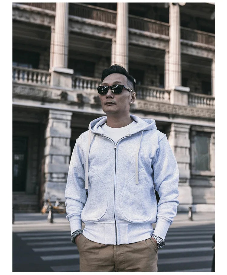 Non Stock Men's Zip Up Hooded Sweatshirt Heavyweight Solid Color Hoodies Thick