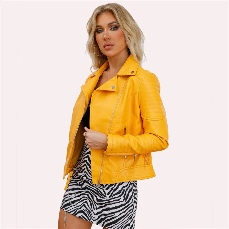 2026 New Fashion Women Faux Leather Jacket, Spring Autumn Zipper Casual Pu Coat, Female Biker Outerwear Ladies Clothes S-XXXL