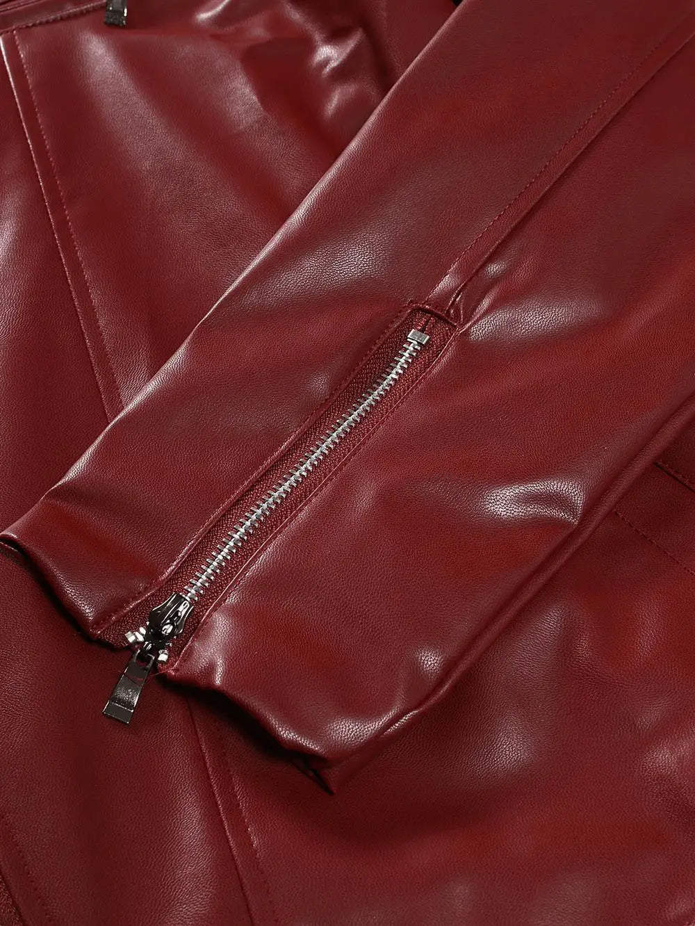 Men's Motorcycle PU Leather Jacket Fashionable Solid Color Slim Fit Zipper Long Sleeved Lapel Leather Jacket Men's Clothing