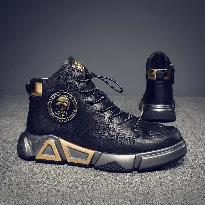 2026 Fashion Hip Hop Protective Boots Men Black High Top Leather Sneakers Luxury Designer Street Shoes