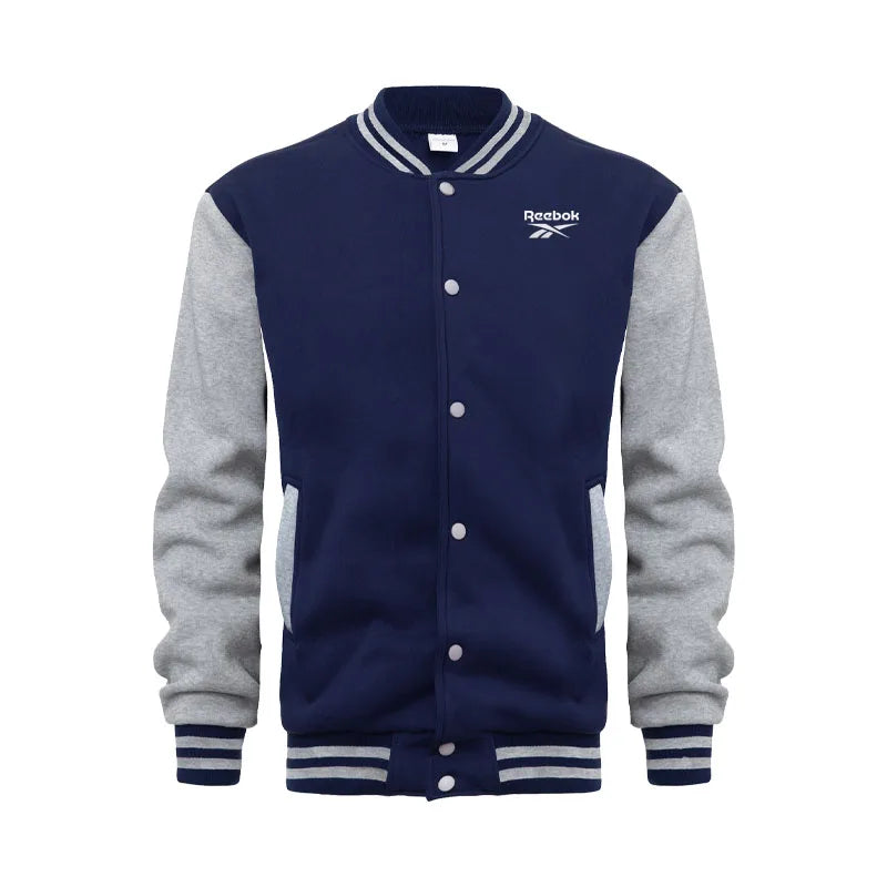 Reebok Men's Sports Baseball Jacket, Suitable for Autumn and Winter Seasons. Korean-Style Fashion, Buttoned Stand-Up Collar Desi