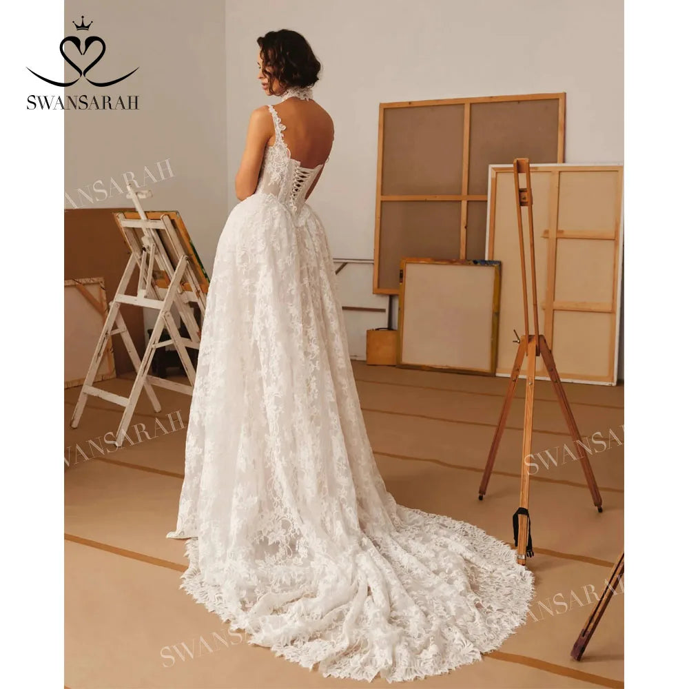 SwanSarah Luxury Sleeveless Wedding Dress 2027 Appliques Sweetheart Lace A-Line Princess Bride Gown M557 Custom Vestido De Novia