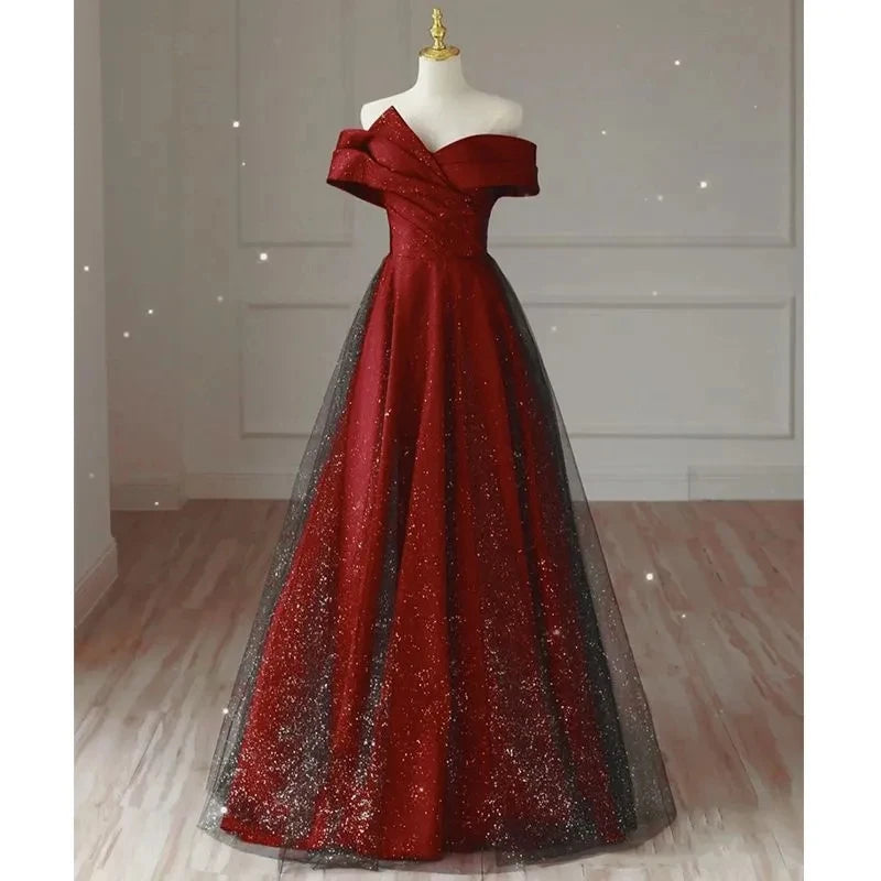 Toasting Dress Bridal Evening Dresses 2026 New Red Wedding Dress High-End Off-shoulder Wedding French Engagement Dress for Women