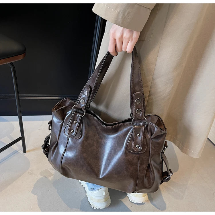 Large Capacity PU Shoulder Bag Rivet Buckle Thread Solid Casual Tote Crossbody Bag 2025 Hot Sale Bags for Women Bolsas Femininas