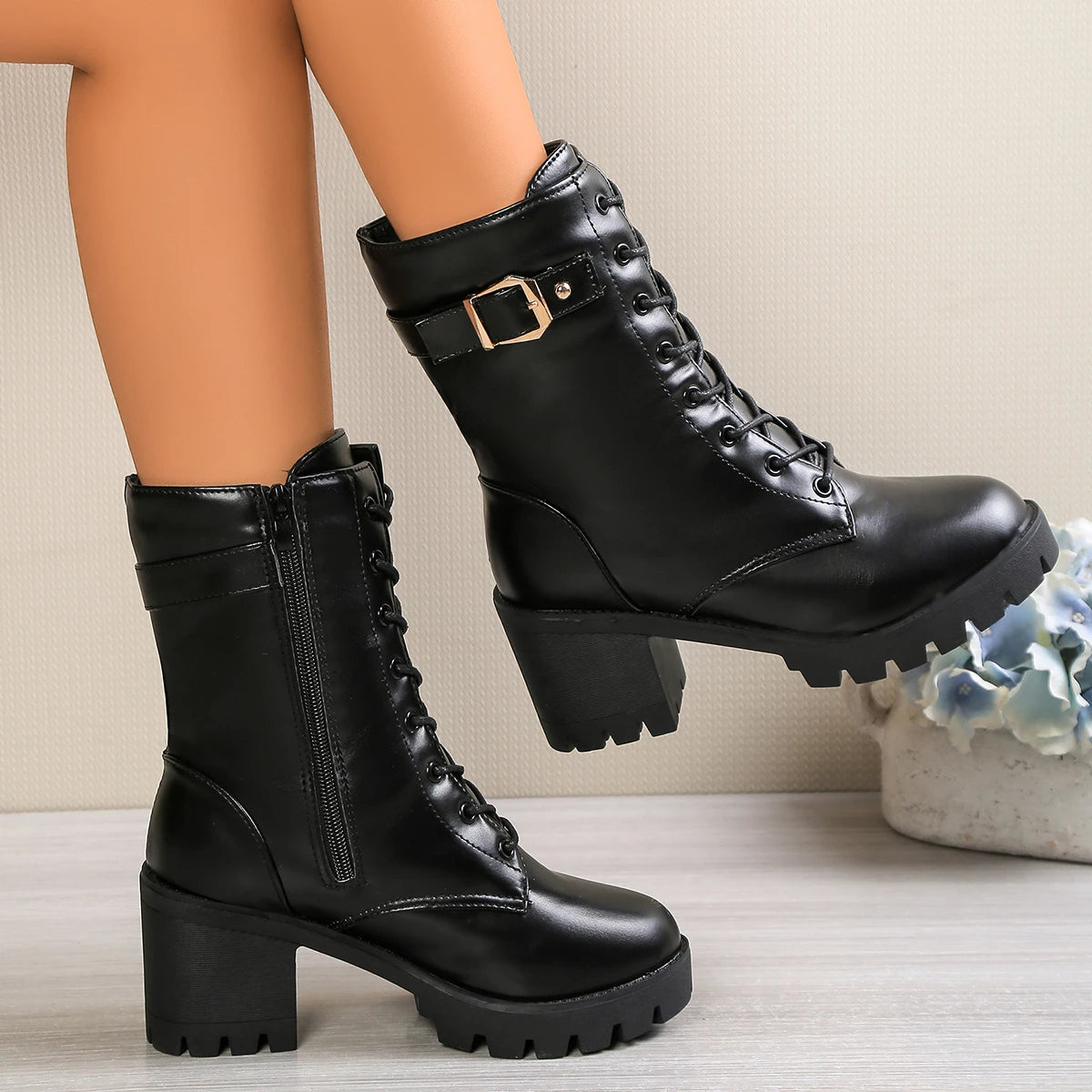 2025 Winter Leather Women Winter Boots Thick Wool Warm Women High-heeled Genuine Boot High-quality Female Snow Boots Women Shoes