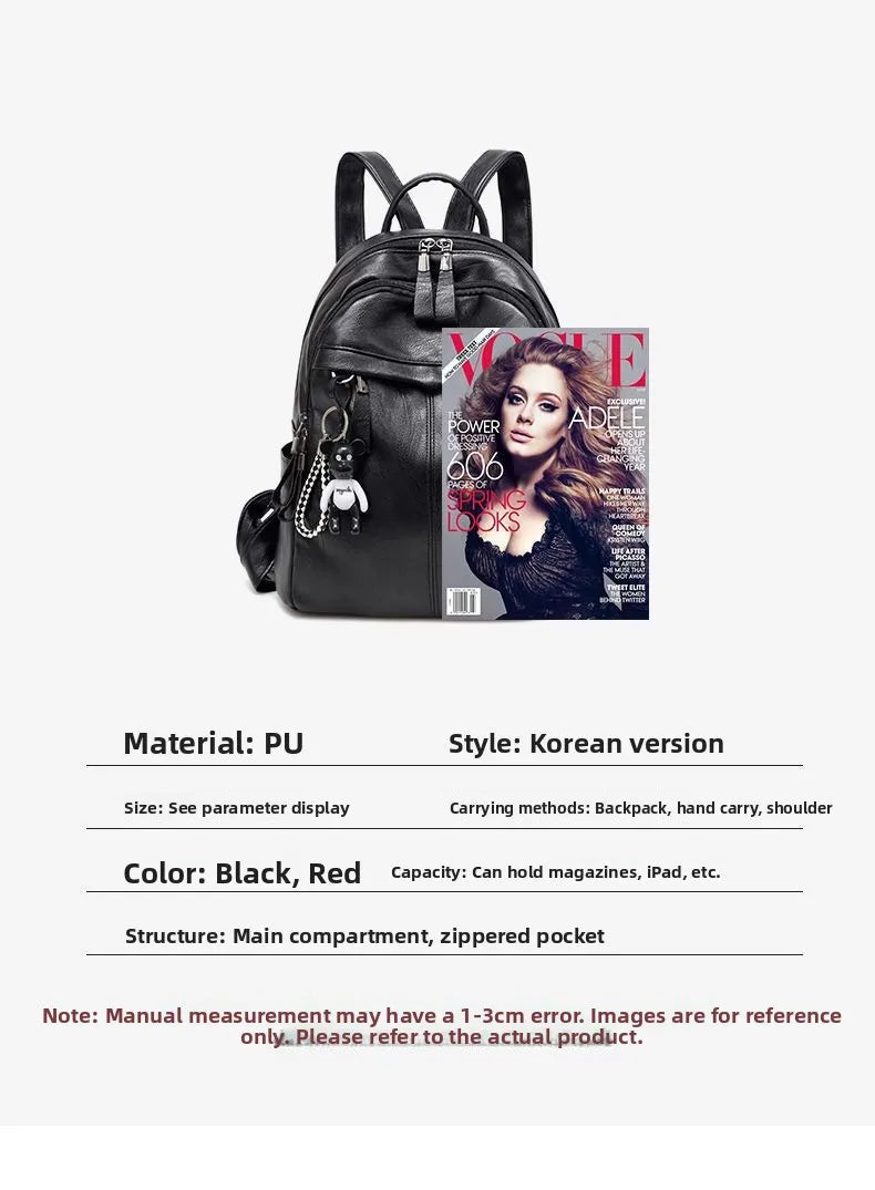 Women's Large Capacity Soft Leather Backpack Fashionable Street Style Travel Bag 2025 New Korean Version Trendy Ladies Bag