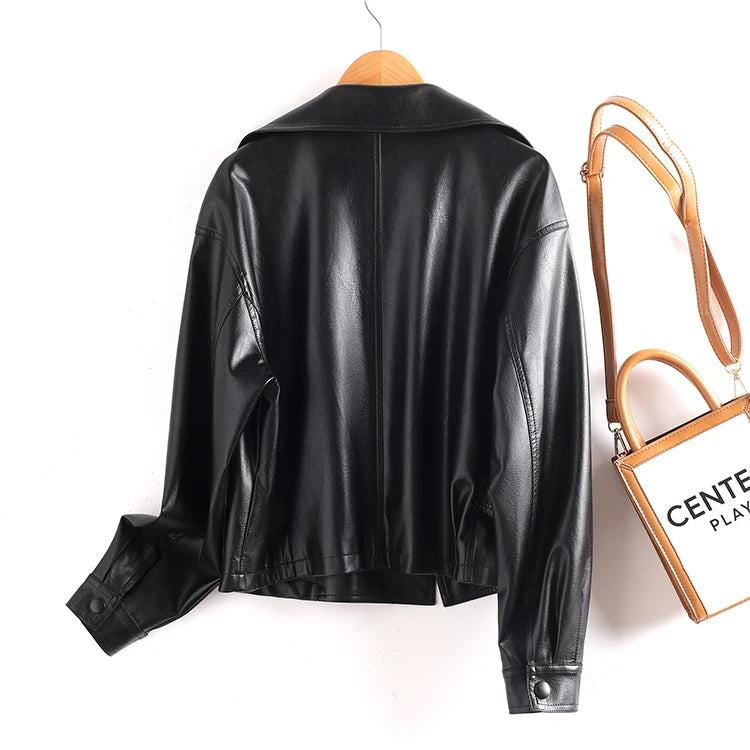 Ning Genuine Leather Jacket Women's Short Style 2026 New Autumn Loose Casual Motorcycle Fashion Sheepskin Coat