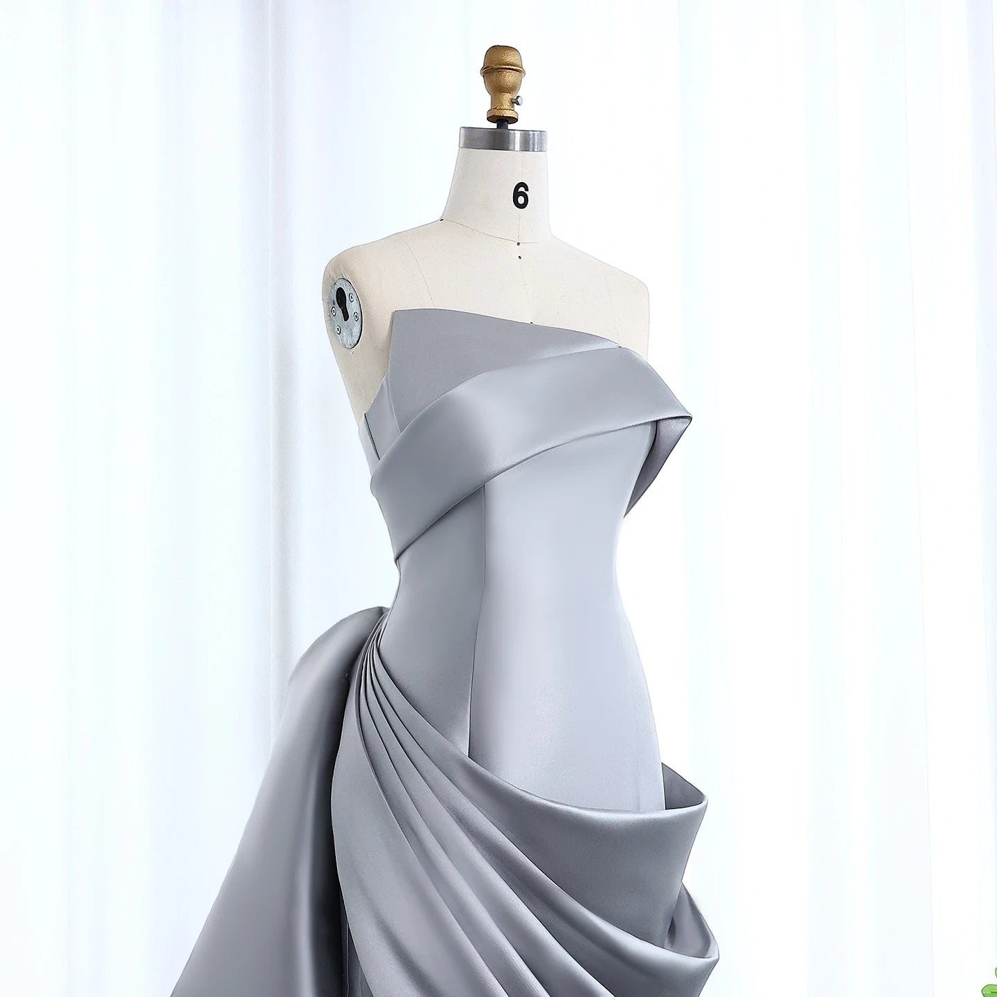 Sharon Said Women' s Elegant Wedding Prom Gown Silver Satin Formal Evening Party Dress Draped Mermaid Strapless SF231 Customized