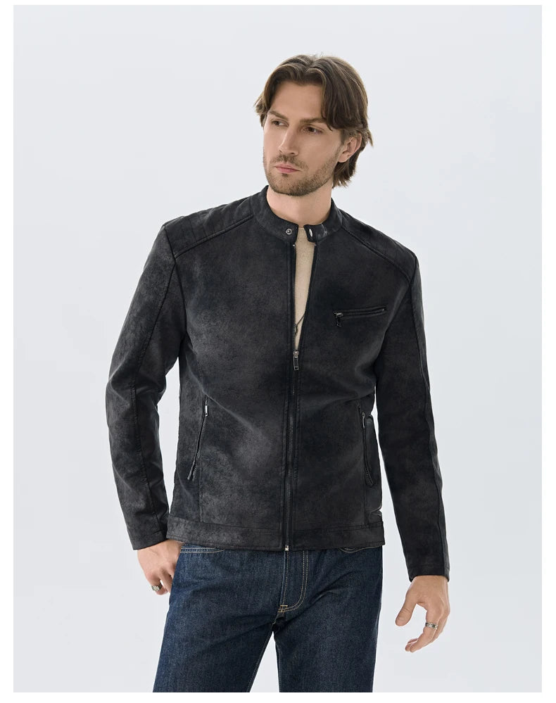 Men's PU Leather Jacket Faux Fur Leather Jacket Thickened Plush Autumn Winter Warm Leather Jacket High-End Business Leather Coat