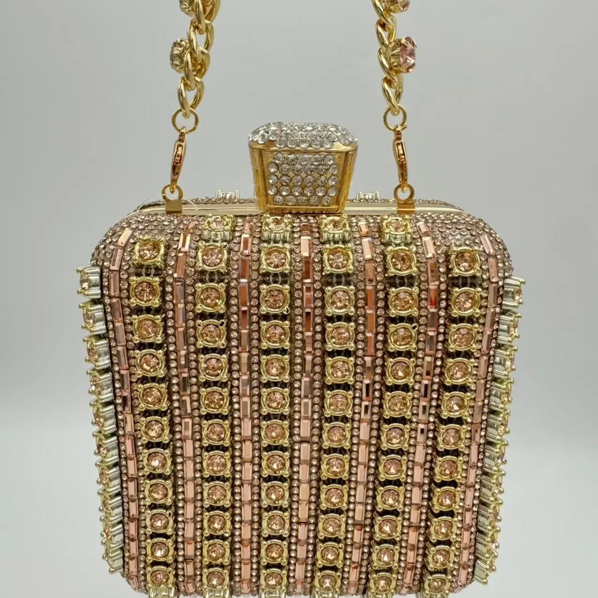 Handmade Diamond Encrusted Square Clutch Evening Bag Small Size Portable Sparkling Polyester Fiber Dinner Bag for Women