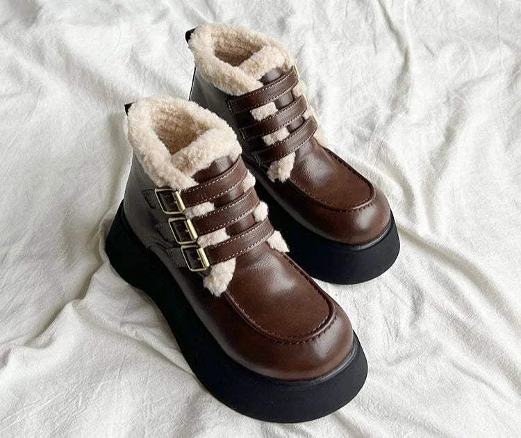 Lace-up Elegant With Medium Heels Padded Women's Snow Boots Laces Ladies Shoes Y2k Protective Plush Comfortable High Quality 39