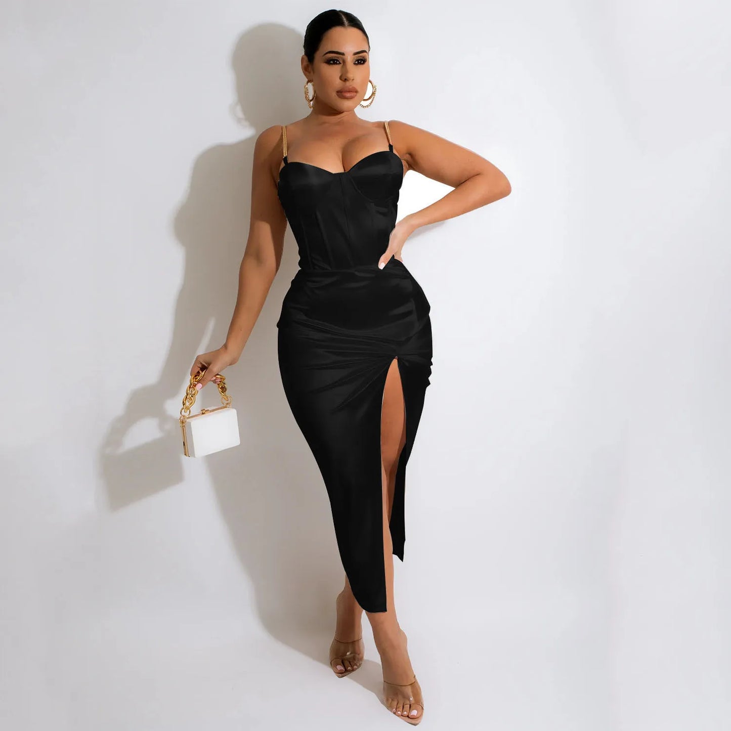 OS6728 Summer New Faion Sexy Midi Length Uneven Pure Color Women's Dr Modern Sle Polyester Fiber No Sve Gown
