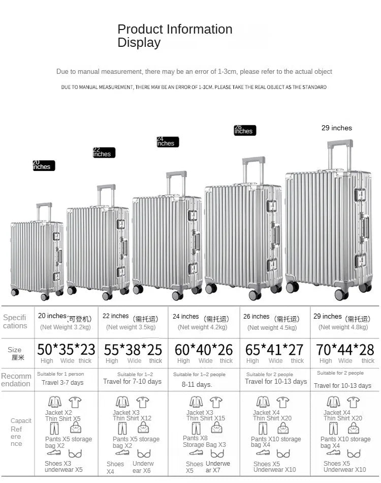 Carrier 28-inch Large-Capacity Suitcase Aluminum Frame Thickened Trolley Case Business Luggage Combination TSA Lock