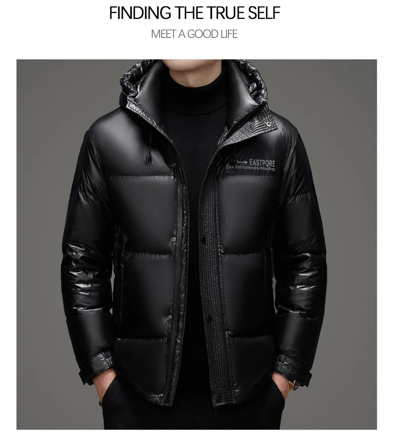 High End Thick Brand Casual Fashion Shiny Men Down Jacket Winter Warm Hooded Designer Parkas Windbreaker Puffer Feather Coats