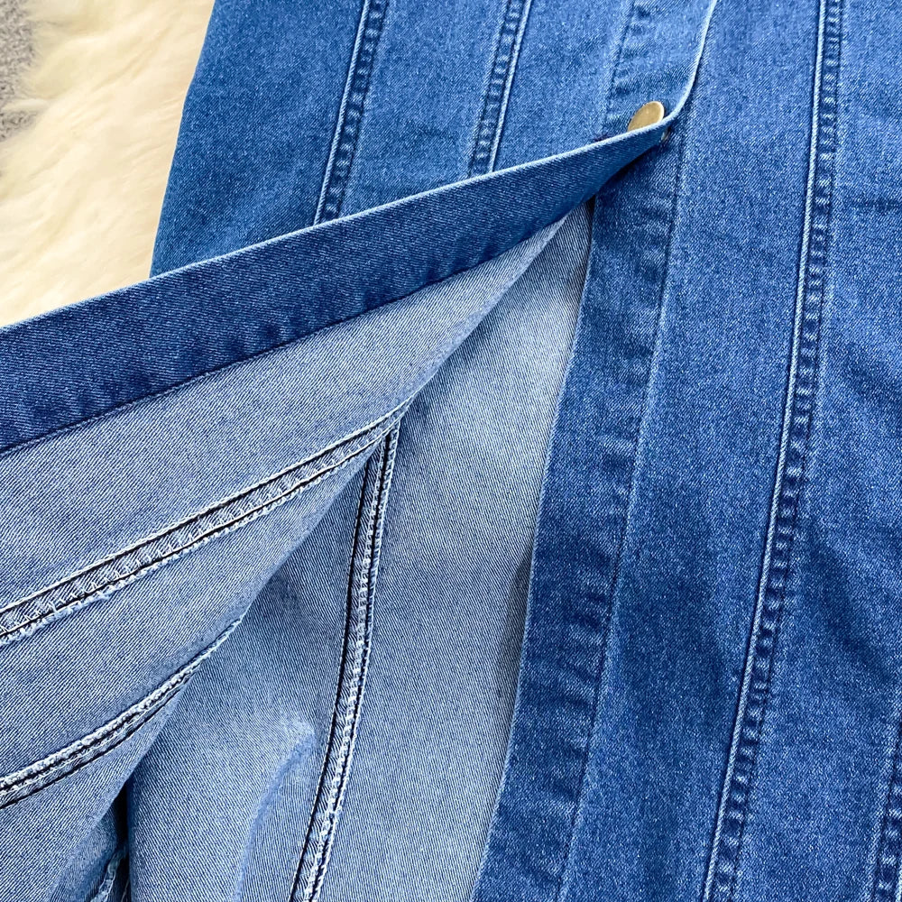Denim Dress Women Sexy Long Dresses Vintage Vestidos A Line Sleeveless Backless Single Breasted Pockets 2025 Summer Sundress
