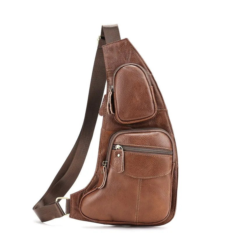 Men Genuine Leather Sling Cross Body High Quality Chest Bag Multi-Pockets Casual Male Cowhide Shoulder Bag Backpack Rucksack