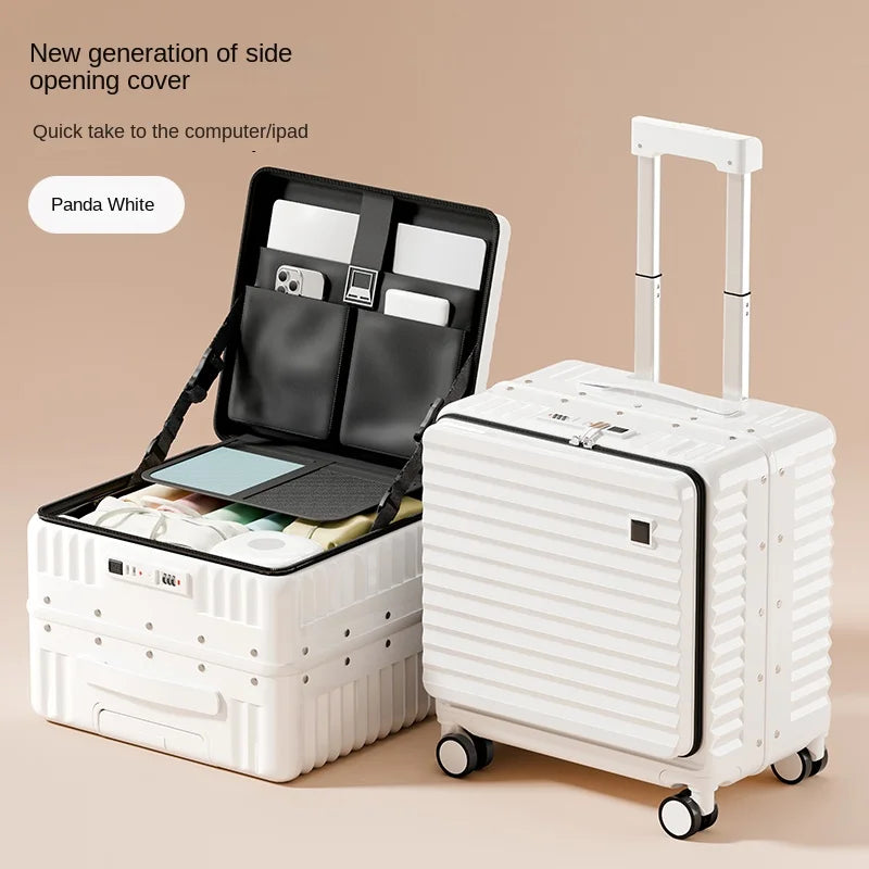 Front Opening 18/20 inch Suitcase Cabin Luggage Small 16 inch Short Trip Bag Ultra-light Aluminium Frame Luggage Large Capacity