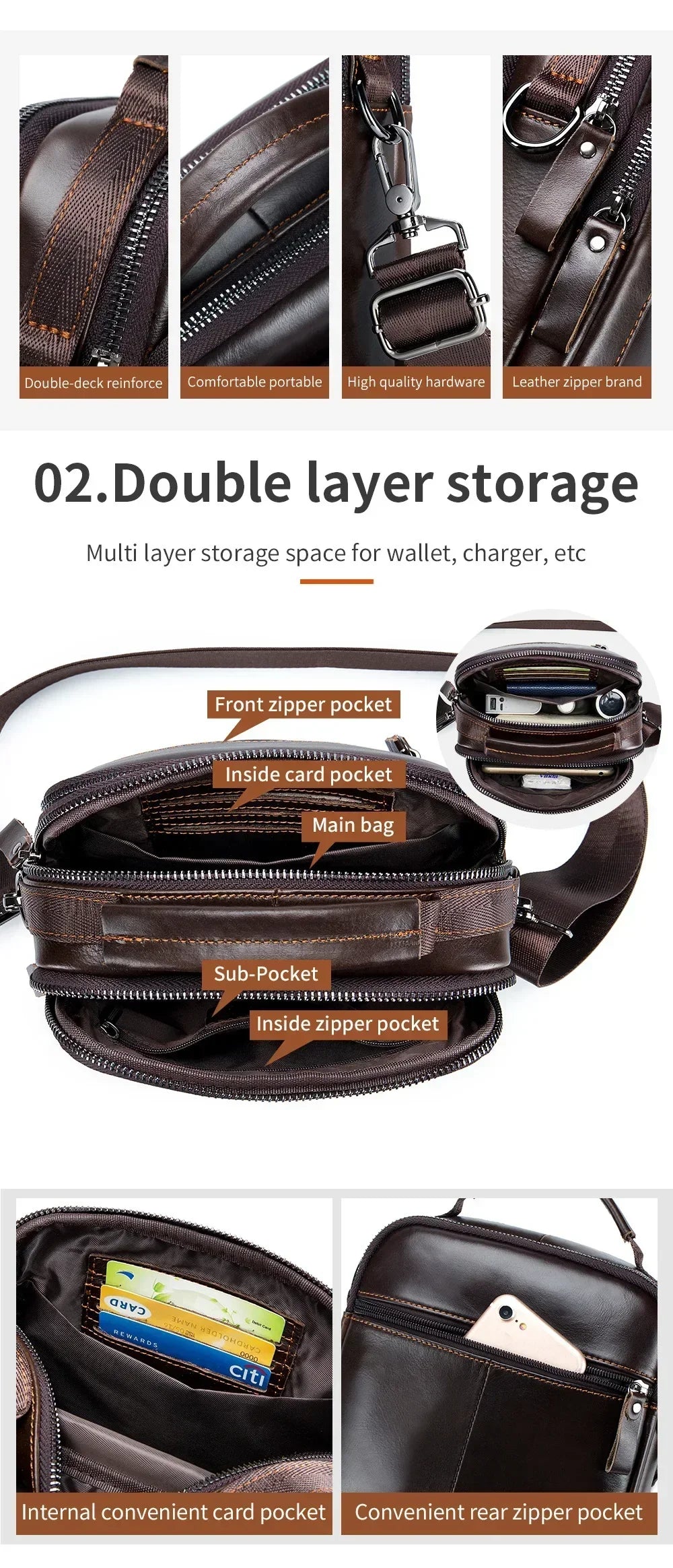 New Handbag Men's Bag Genuine Leather Shoulder Bag Husband luxury design messenger bag crossbody bags for men
