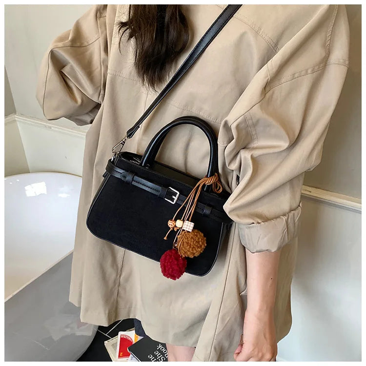 Retro Faux Suede Women's Handbag Fashionable Small Square Bag 2025 Winter Simple Short Handle Single Shoulder Crossbody Bag