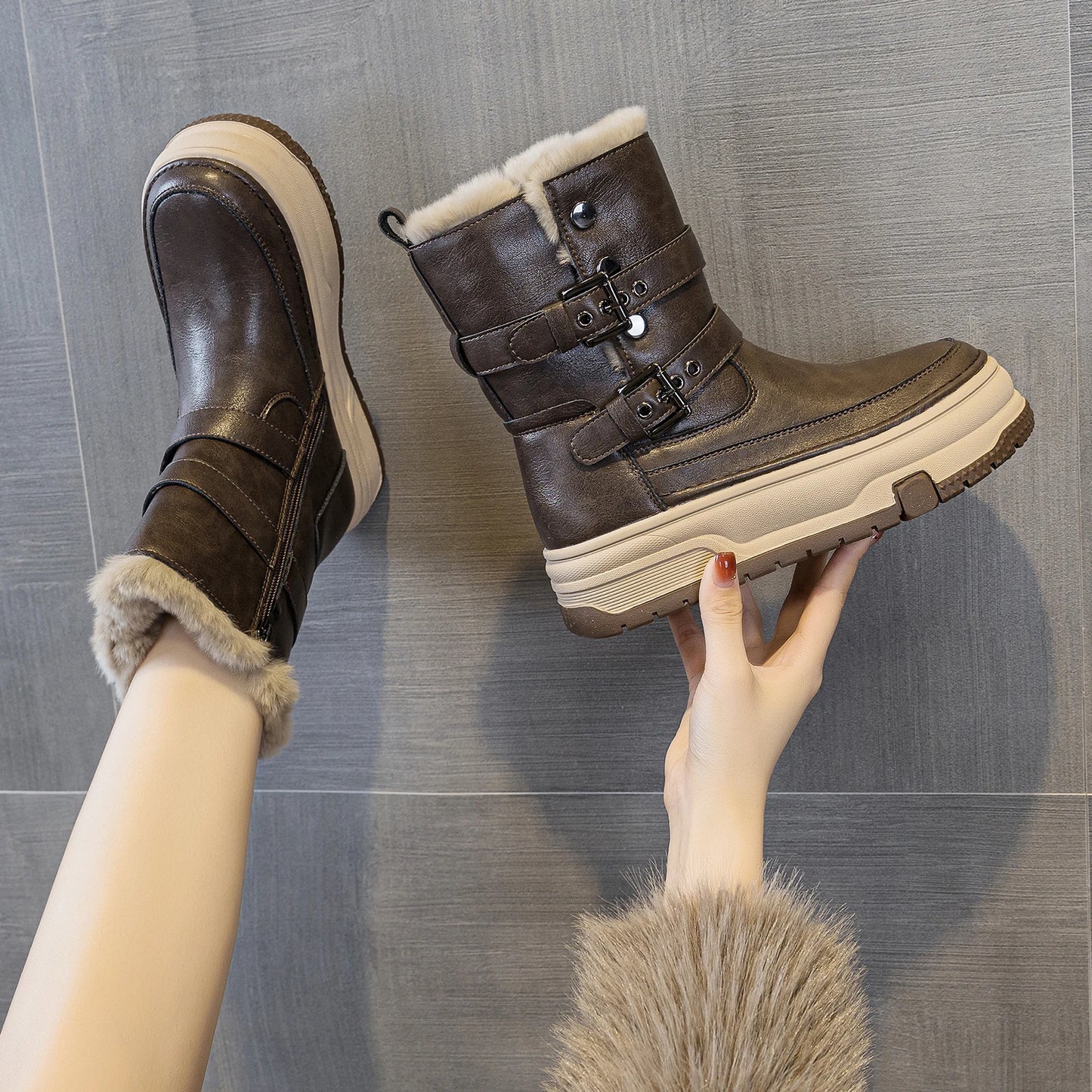 AIYUQI Women's Genuine Leather Snow Boots 2026 Winter New Platform Warm Women Mid-calf Boots Stylish Thick Boots For Women