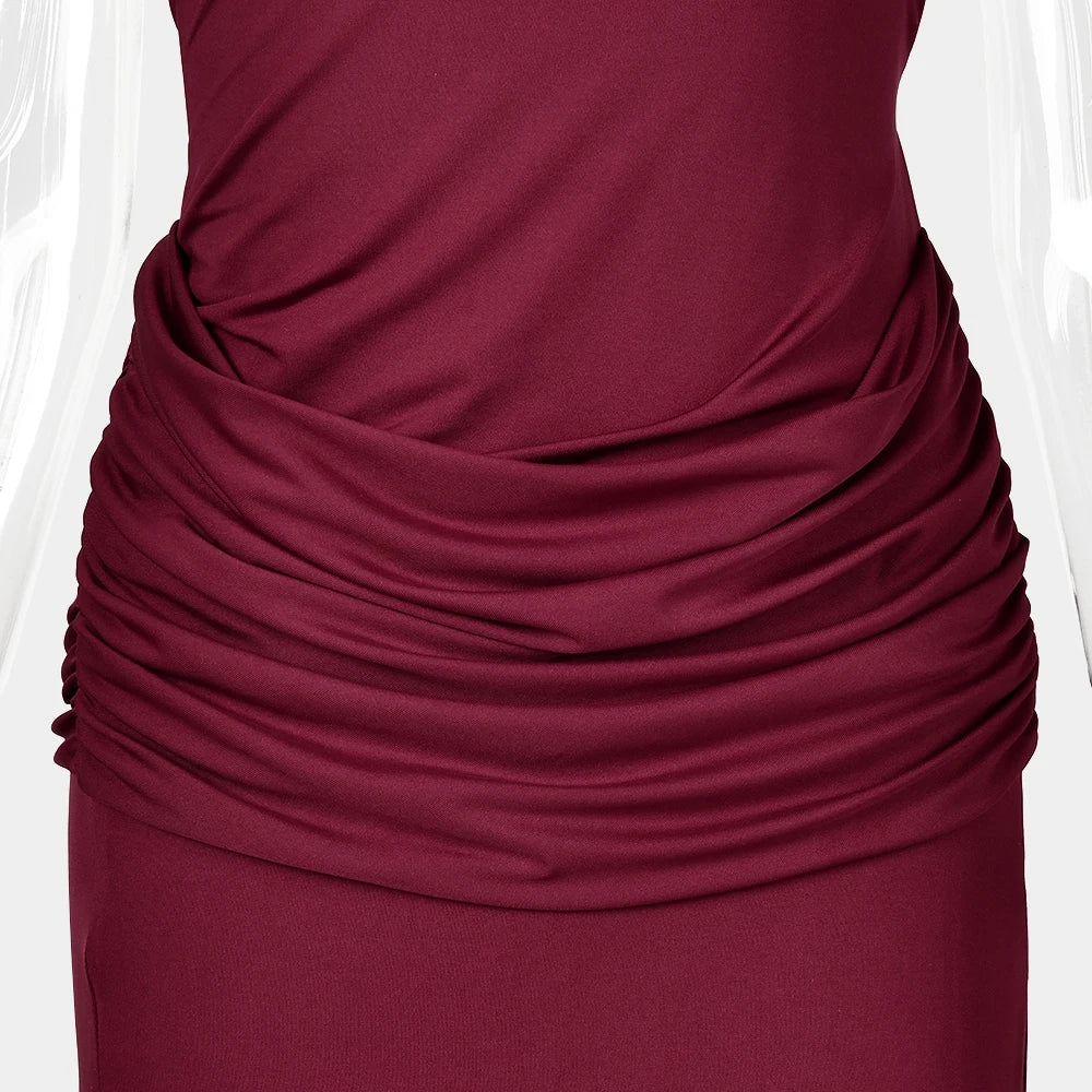 JULISSA MO Sexy Backless High Slit Ruched Women Maxi Dress Sleeveless Round Neck Dress Autumn Skinny Elegant Party Evening Dress