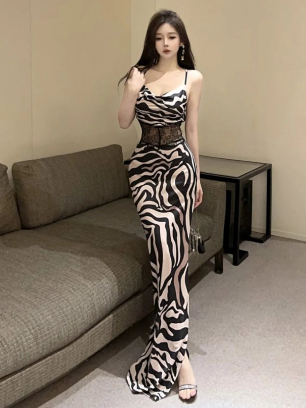 Cross Ba High Slit Slimming Long Dr Evening Gown Women's Faion Retro Sle Wrap around Bodycon Print Splicing Dr