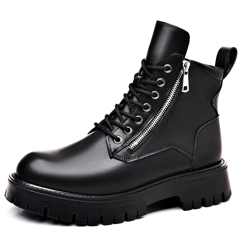Motorcycle Boots Men's High Top Boots High Quality Mens Leather Shoes Fashion Outdoor Sneakers Men Lace Up Non-Slip Ankle Boots