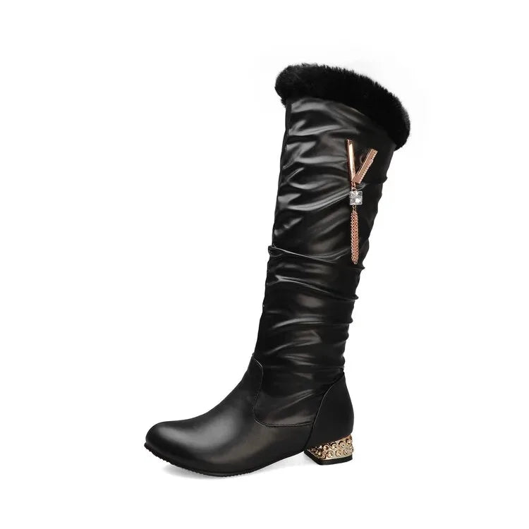 Winter Warm Knee High Boots Women Platform Wedges High Heels Snow Boots Slip on Winter Ladies Shoes White Black Pink 2025