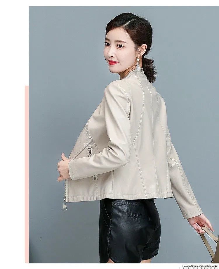 Real Leather Biker Jacket Women's Short Style 2026 Spring Autumn New Korean Version Slim Fit Stand Collar Miniature Coat