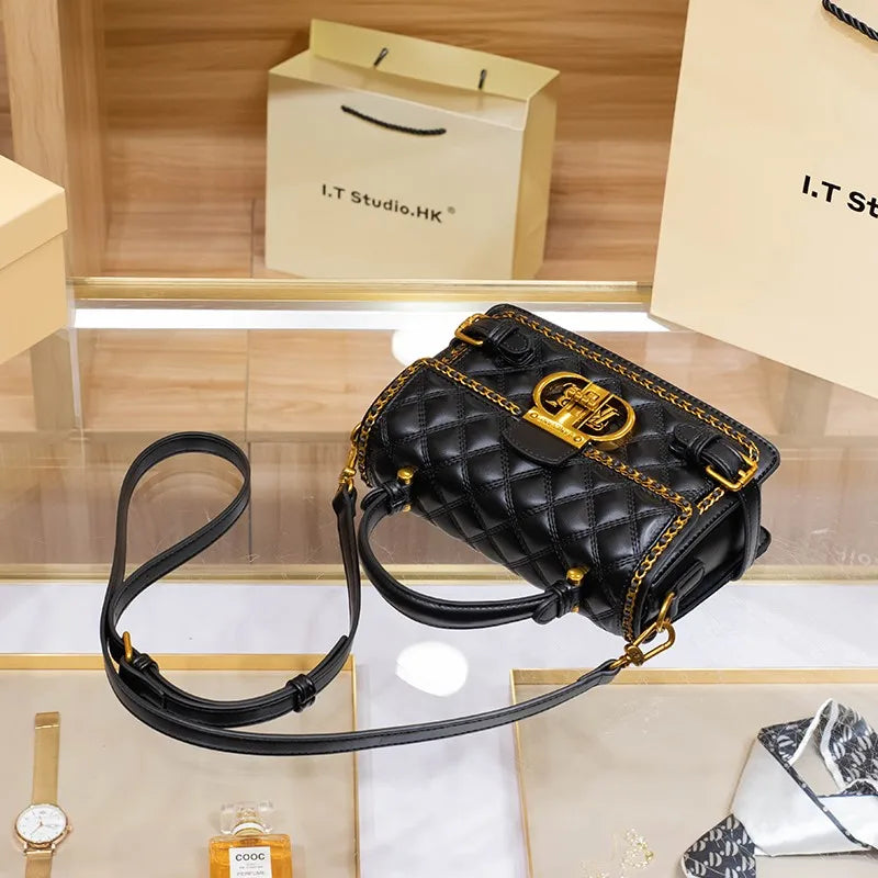 Women's handbag genuine diamond grid handbag women's 2024 new high-end designer crossbody shoulder small square bag