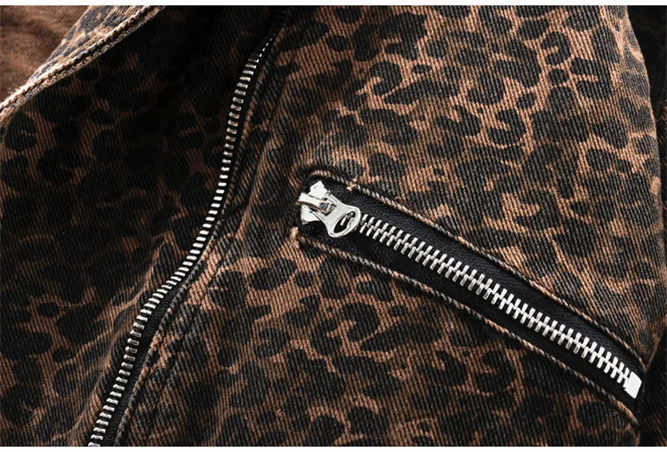 Autumn Vintage Leopard Print Slim Short Denim Jacket Women Cowboy Outerwear Chaquetas Mujer Casual Zipper Jeans Jackets Female