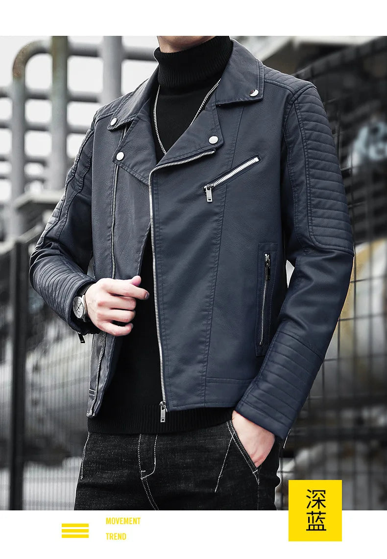 Male Slim Fit Pu Leather Coats Mens Motorcycle Jackets Black Outwear Leather Coats Man High Quality Business Leather Jacket