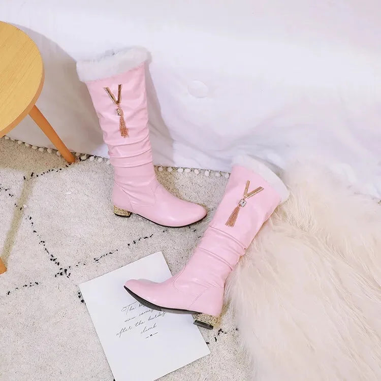 Winter Warm Knee High Boots Women Platform Wedges High Heels Snow Boots Slip on Winter Ladies Shoes White Black Pink 2025