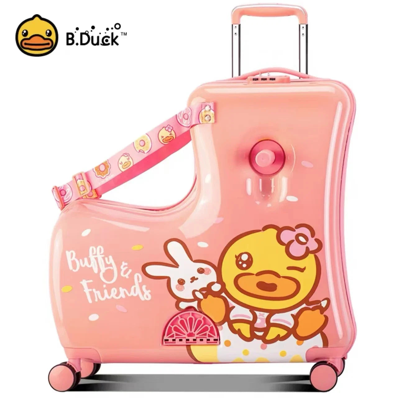 Cute Pony Cartoon Suitcase for Children Can Sit and Ride Carry on Kids Luggage Baby Trolley Case Boarding Cabin 20 Inch