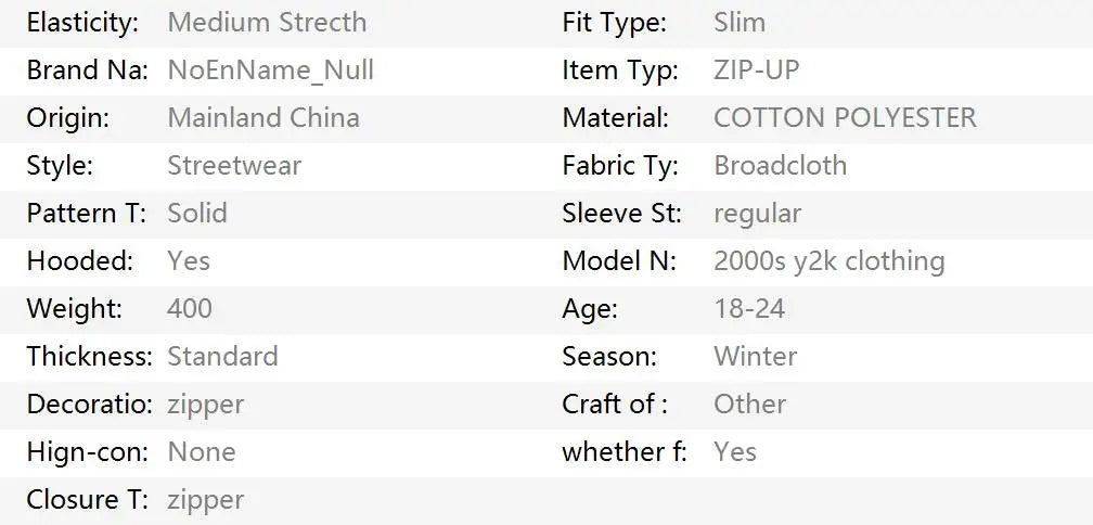 Vintage Punk Hoodies Y2k Crop Top Sexy Streetwear Gothic Grunge Women's Zipper Hooded Winter Slim Coat Hot Girl Aesthetic Hoody