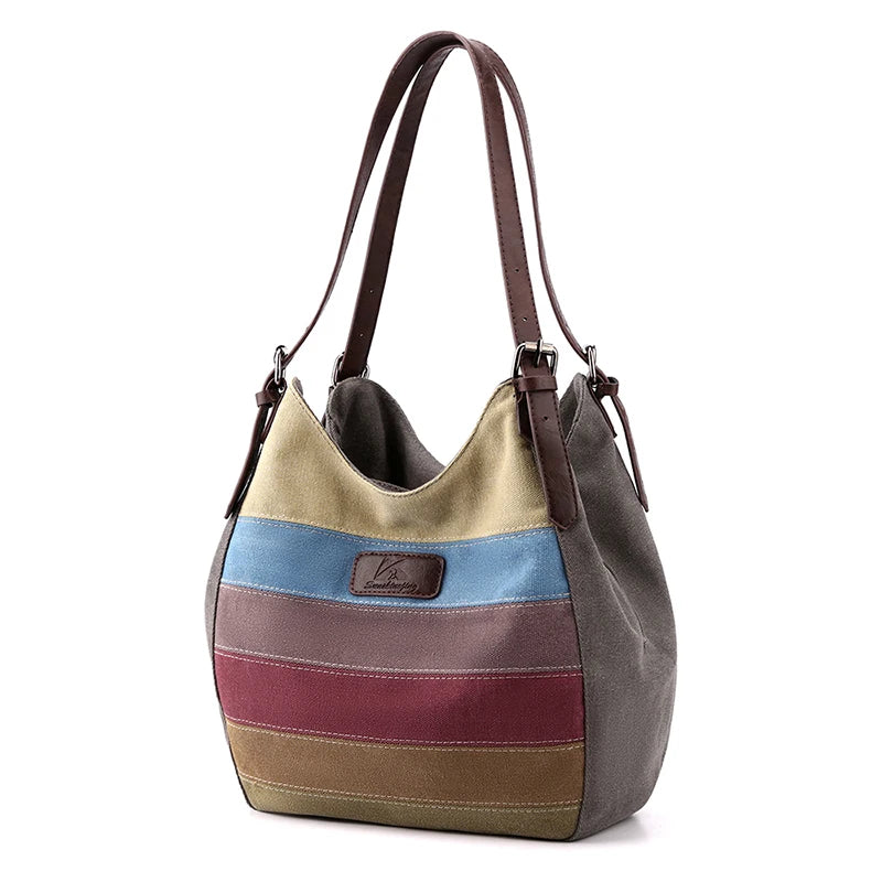 Canvas patchwork Female Top-Handle Bag Women Shoulder Bag Vintage Ladies Commuting Handbags