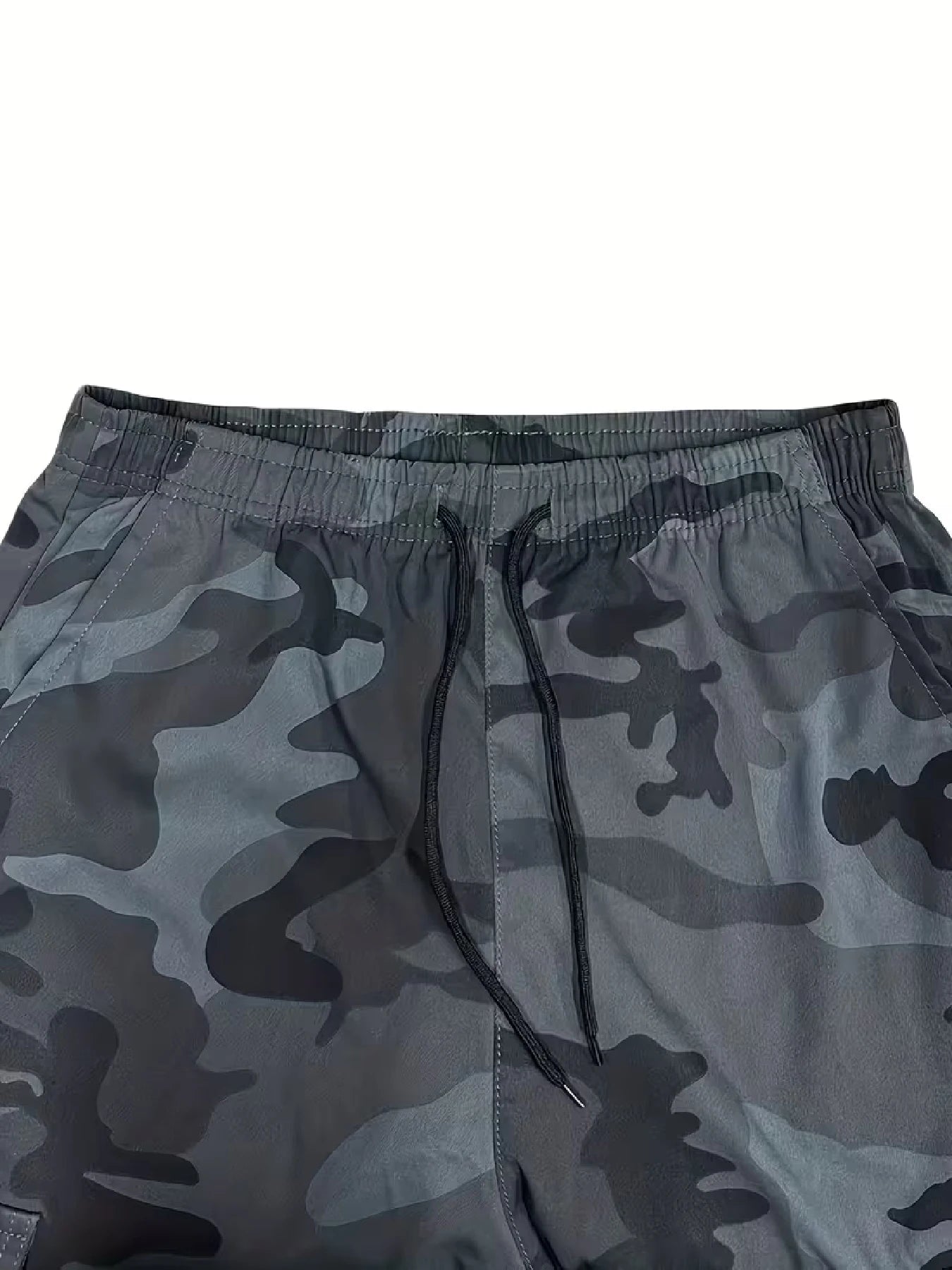 Men's Casual Cargo Shorts — All-Over Print, Non-Stretch Woven Fabric. Features a Dual Elastic Waistband and Drawstring Design; A
