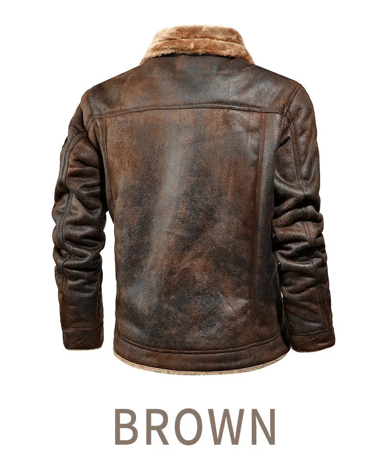 High Quality Leather Jackets Casual Man Winter Fleece Motorcycle Faux Leather Jacket Male Anti-wind Lapel Zipper Jackets Men
